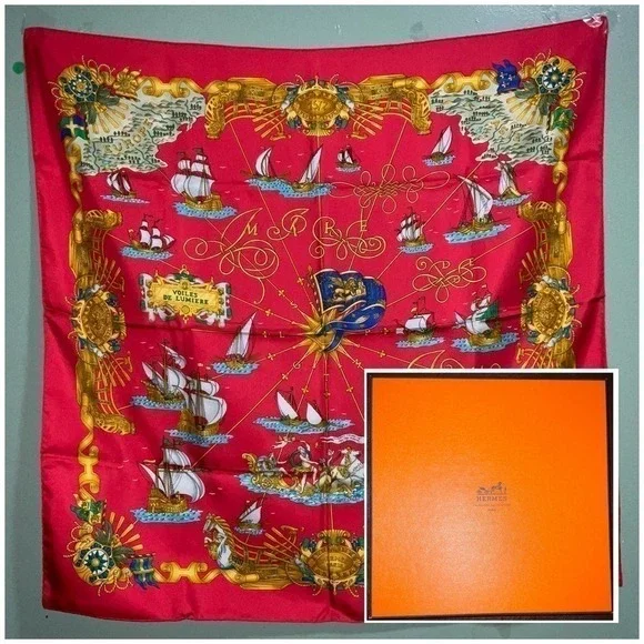 Hermes SILK SCARF “VOILE DE LUMIERE” 90cm square RED NWT/BOX - Picture 16 of 16